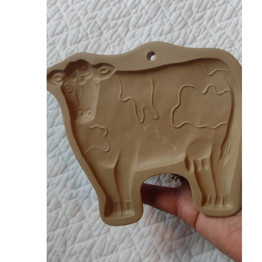 Vintage 1986 Brown Bag Cookie Art Hill Design Inc Stoneware Cow Mold Press 6